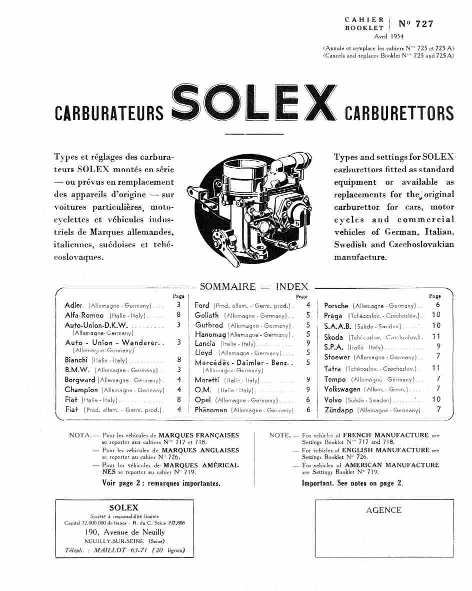 carburateur marque solex